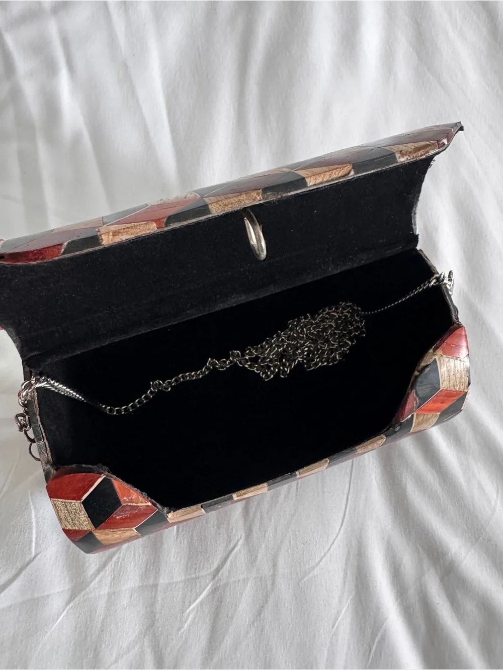 Handcrafted Geometric Inlay Decorative Box - Black, Red, Brown
